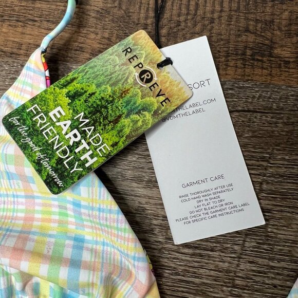 NWT Revolve VDM The Label Ziggy Reversible Bikini Top‎ Pastel Plaid Retro Floral - Picture 6 of 7